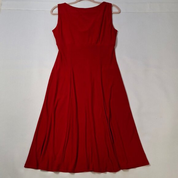 Jones Studio Red Cowl Neck Midi Dress Size 6 Empire Princess Fit & Flare Stretch - Picture 8 of 12